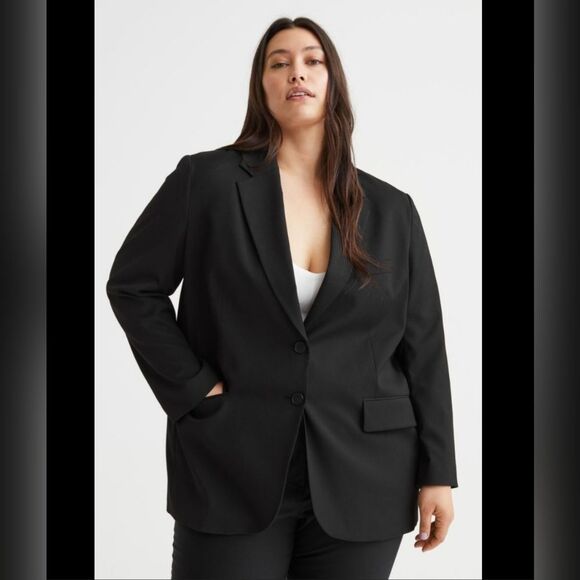 NEW H&M Oversized Blazer Jacket Black Womens Plus Size XXL Office Workwear - Picture 2 of 16